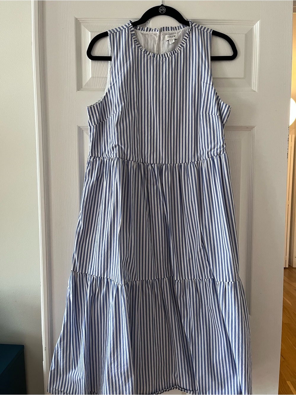J.Crew Blue White Striped Tiered Maxi Dress Sleeveless Size 12